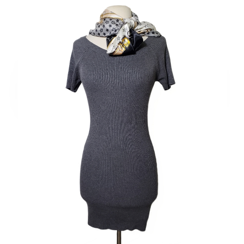 Mini Sweater Dress By Say What? Women Gray Knit Stretch Ribbed Bodycon Dress M